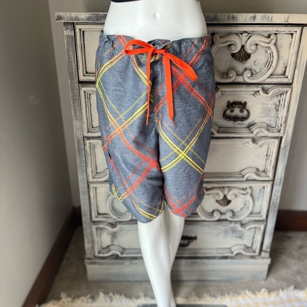 OP Grey Orange Striped Swim Trunks